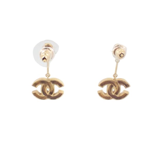 Chanel CC Dangle Stud Earrings Gold 2709 - Picture 1 of 3
